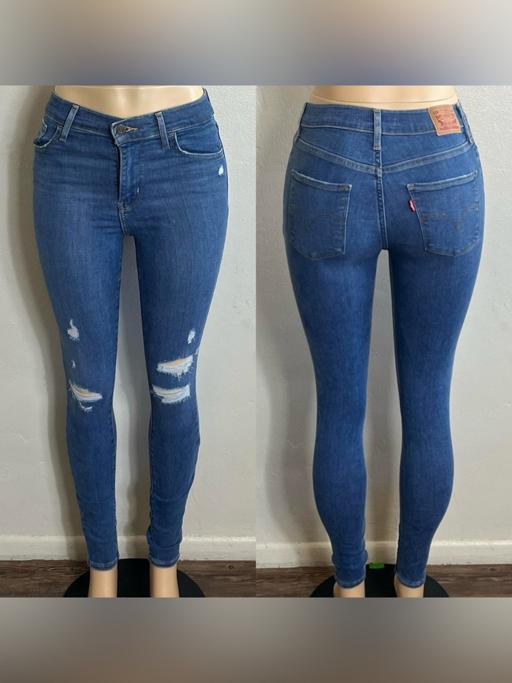 Levi's Women's Distressed Skinny Jeans in Denim Blue